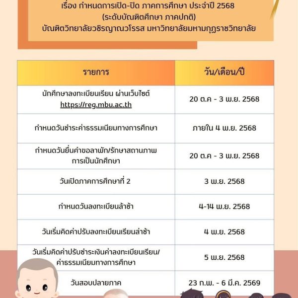 ปฏิทินการศึกษา ภาคการศึกษาที่ 2 ปีการศึกษา 2568